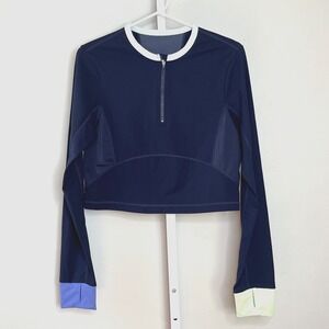 Buff Bunny Cropped Long Sleeve Athleti Top Size L Navy Vented Workout Activewear